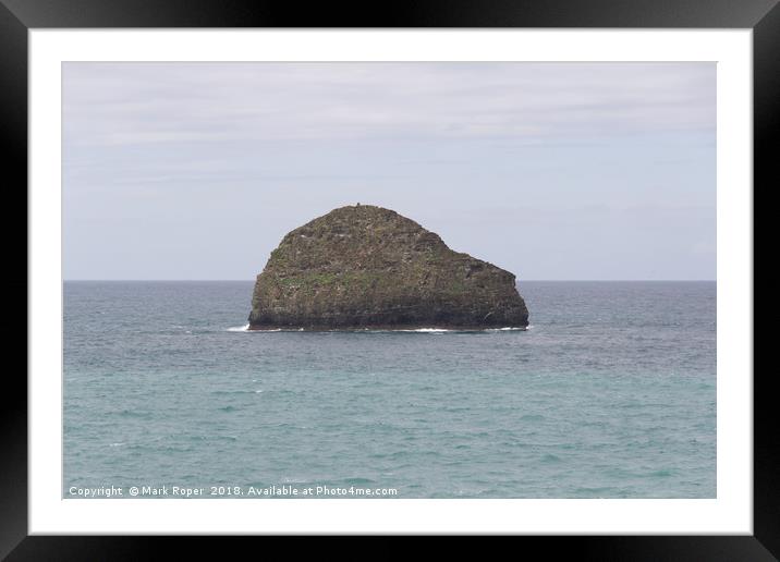 Gull rock viewed from Trebarwith Strand  Framed Mounted Print by Mark Roper