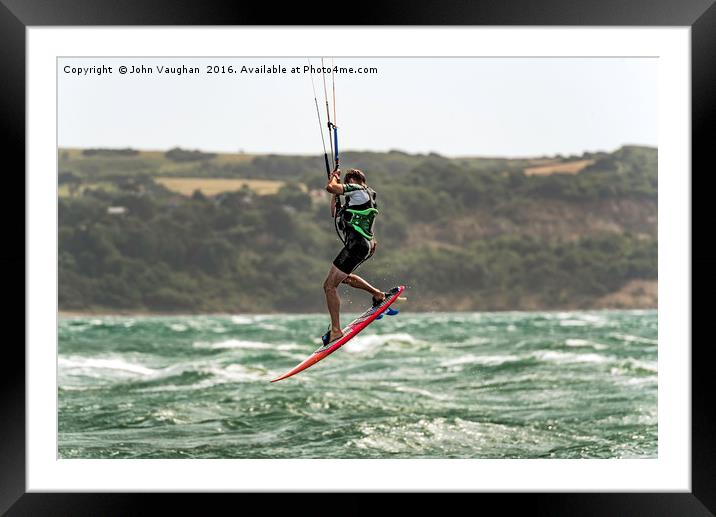 Kite Surfing Framed Mounted Print by John Vaughan