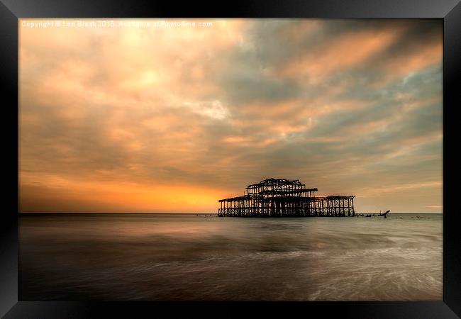 Brighton Pier Sunset   Framed Print by Len Brook