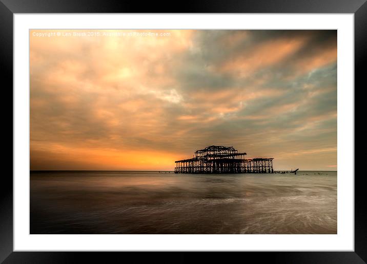 Brighton Pier Sunset   Framed Mounted Print by Len Brook