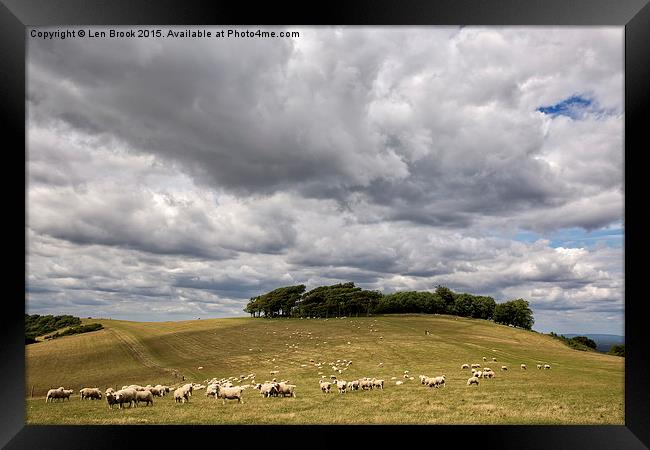  Clouds over Chanctonbury Ring, near Worthing Framed Print by Len Brook