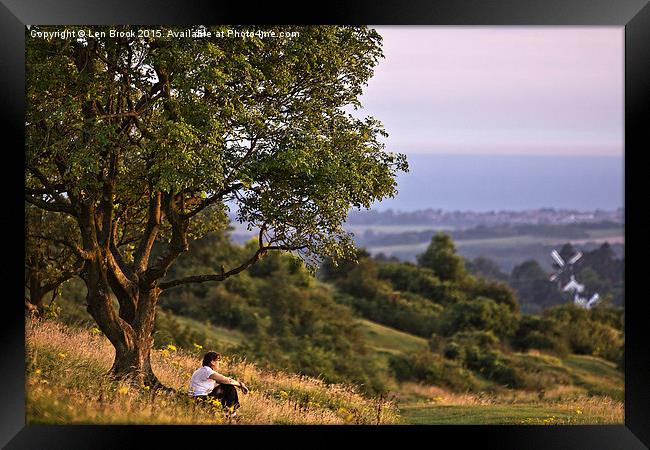 Contemplation on Cissbury Ring, Worthing Framed Print by Len Brook