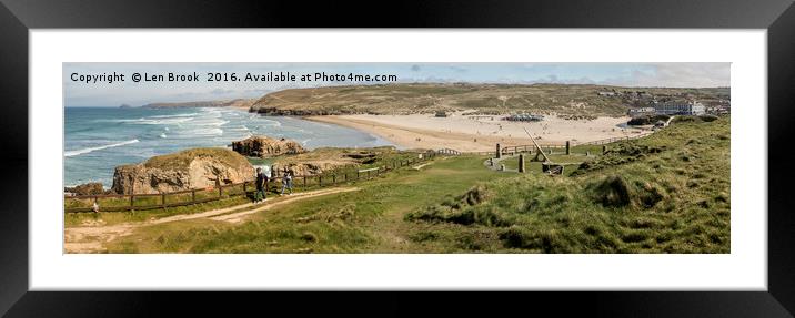 Perranporth Panorama Framed Mounted Print by Len Brook