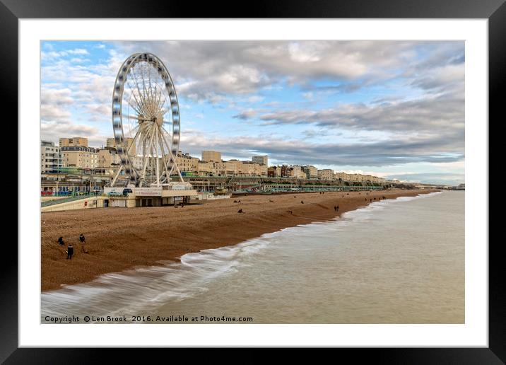 Brighton Beach and Wheel Framed Mounted Print by Len Brook