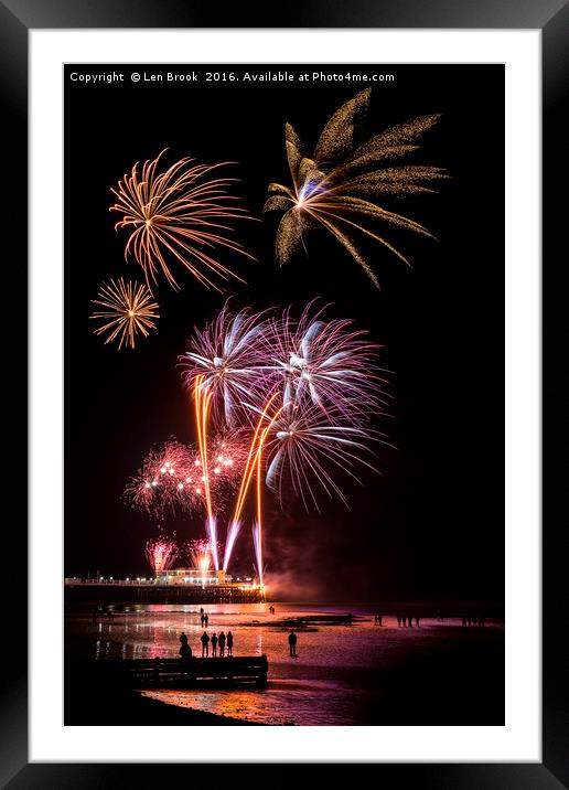 Worthing Beach Fireworks November 2016 Framed Mounted Print by Len Brook