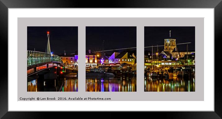 Shoreham Harbour at Night Triptych Framed Mounted Print by Len Brook