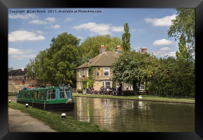 The Navigation Inn and Canal Boat Framed Print by Len Brook