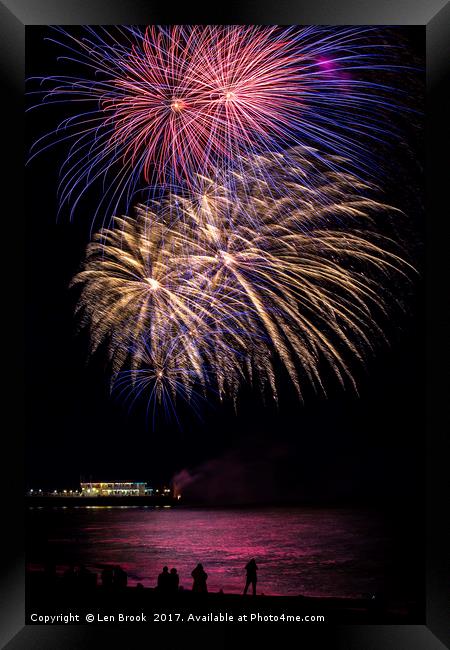 Fireworks from Worthing Pier Framed Print by Len Brook