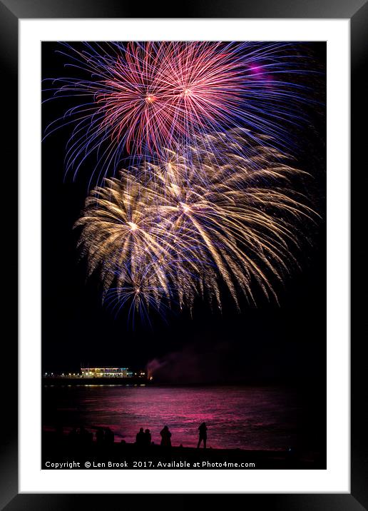 Fireworks from Worthing Pier Framed Mounted Print by Len Brook