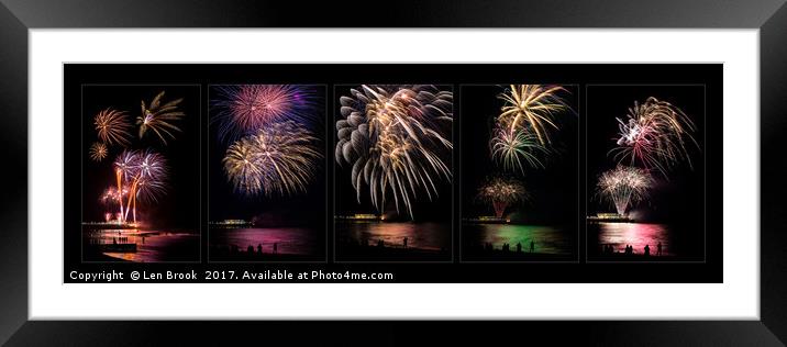 Worthing Beach Fireworks Panel Framed Mounted Print by Len Brook