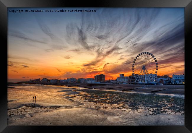 Worthing Beach Sunset Framed Print by Len Brook