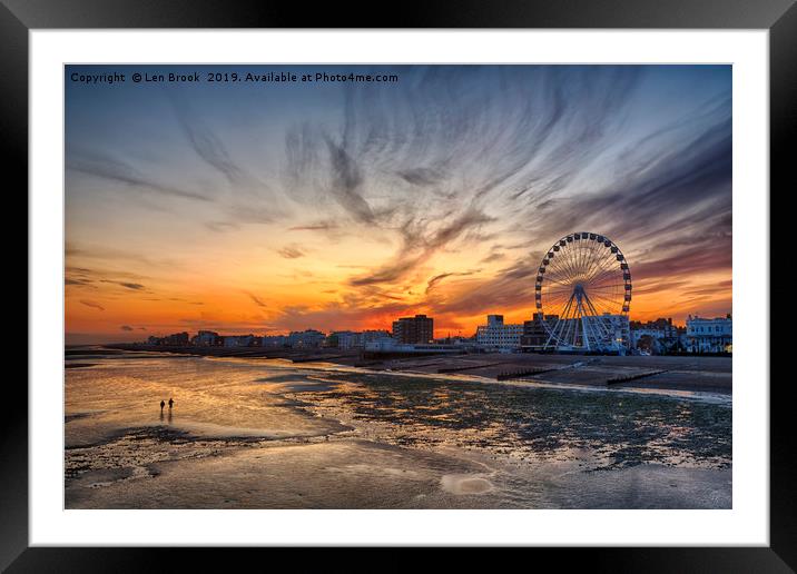 Worthing Beach Sunset Framed Mounted Print by Len Brook