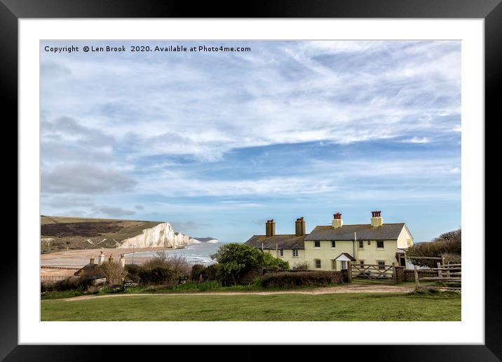The Seven Sisters and the Coastguard Cottages Framed Mounted Print by Len Brook
