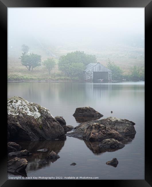Cregennan Lakes Boathouse Framed Print by Black Key Photography