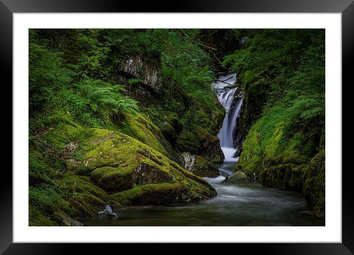  Nant Gwernol Waterfall Framed Mounted Print by Black Key Photography
