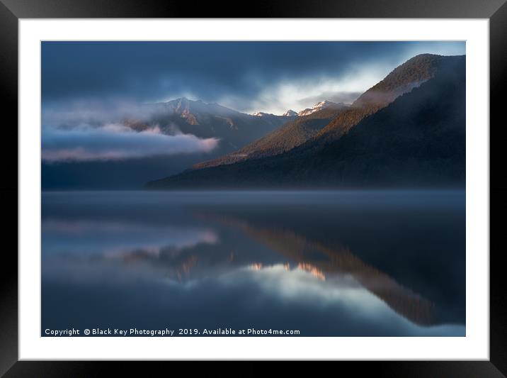 Misty Morning, Lake Rotoroa Framed Mounted Print by Black Key Photography