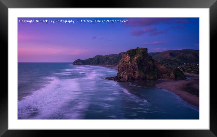 Lion's Rock, Piha Beach Framed Mounted Print by Black Key Photography