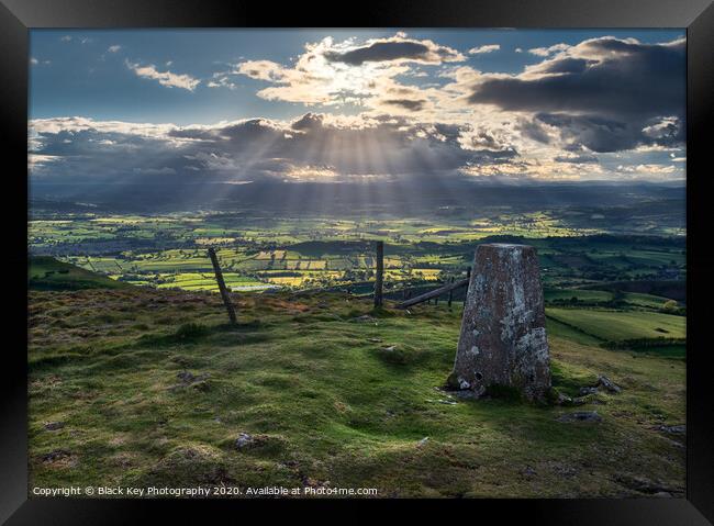 Corndon Hill Light Rays Framed Print by Black Key Photography