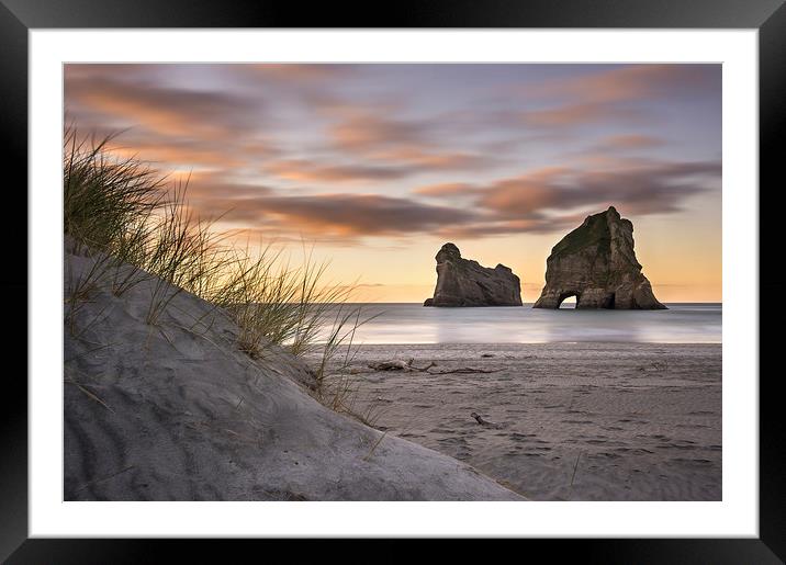 Wharariki beach Framed Mounted Print by Sandra Kepkowska