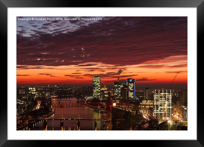  Main, Frankfurt, River, sunset Framed Mounted Print by Christian Dichtl