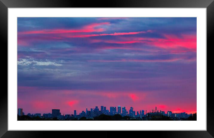 sunset over canary wharf Framed Mounted Print by tim miller