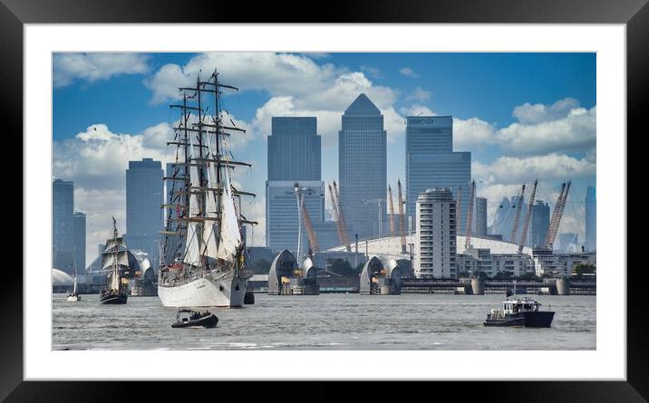  sailing  ship Dar Mlodziezy and canary wharf  Framed Mounted Print by tim miller