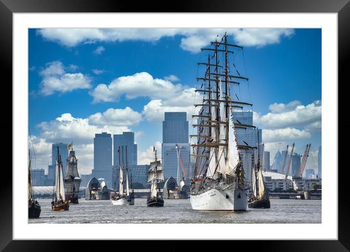 sailing ship Dar Mlodziezy with flotilla on River  Framed Mounted Print by tim miller