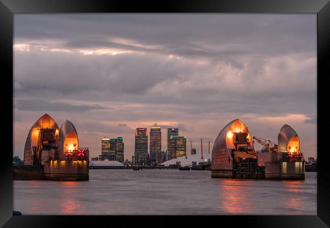 thames flood barrier early evening light Framed Print by tim miller