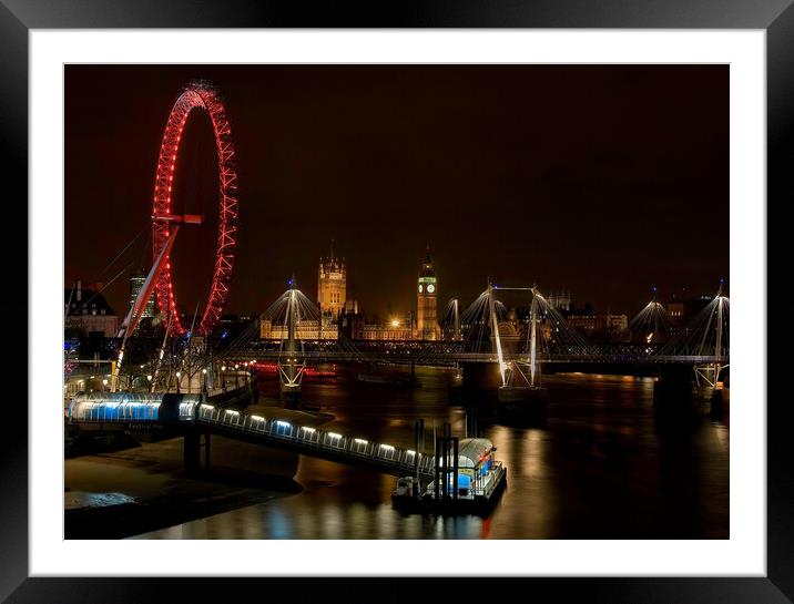 London eye and millennium pier at night Framed Mounted Print by tim miller
