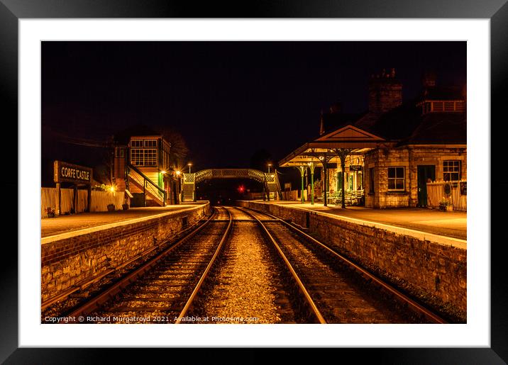 Corfe Castle station at night Framed Mounted Print by Richard Murgatroyd