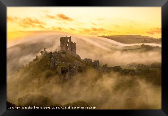 Misty Corfe Castle Framed Print by Richard Murgatroyd