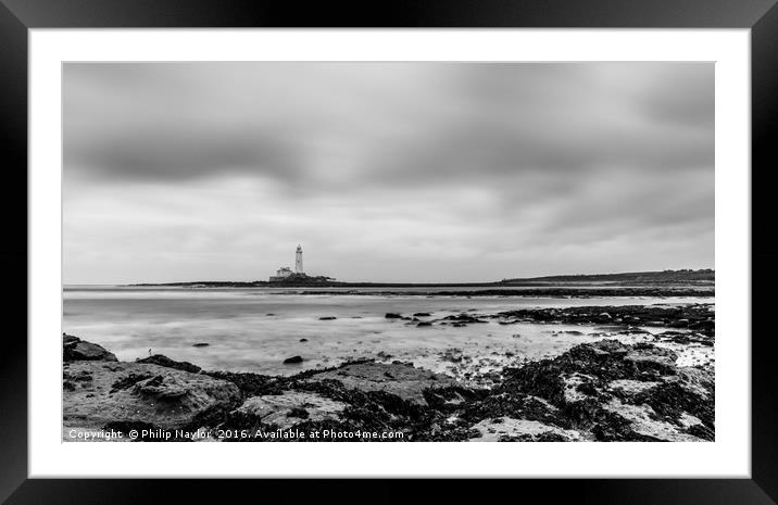St. Mary's Lighthouse in Mono Framed Mounted Print by Naylor's Photography