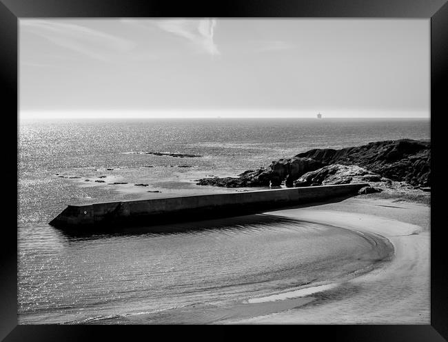 Calm at Cullercoats Bay in Mono......... Framed Print by Naylor's Photography