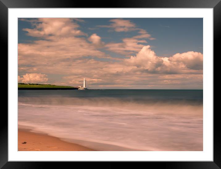 St. Marys Lighthouse from The Beach  Framed Mounted Print by Naylor's Photography