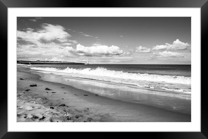 Beach view to St. Marys Lighthouse Mono Framed Mounted Print by Naylor's Photography