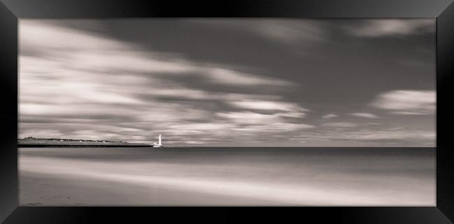 St. Marys Lighthouse from The Beach Mono Framed Print by Naylor's Photography