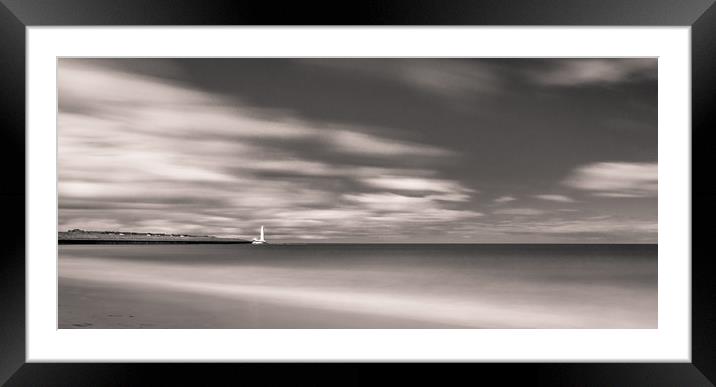 St. Marys Lighthouse from The Beach Mono Framed Mounted Print by Naylor's Photography