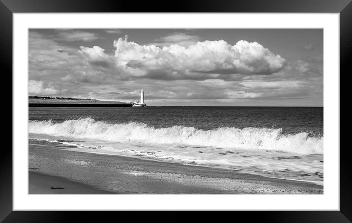 Beach view of St. Marys Lighthouse  Framed Mounted Print by Naylor's Photography