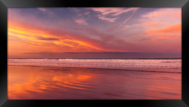 Sunset glory at Bamburgh beach Framed Print by Naylor's Photography
