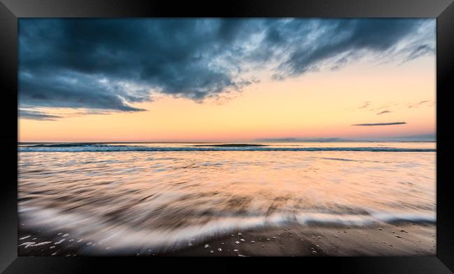 Bamburgh beach sunset slowly exposed  Framed Print by Naylor's Photography
