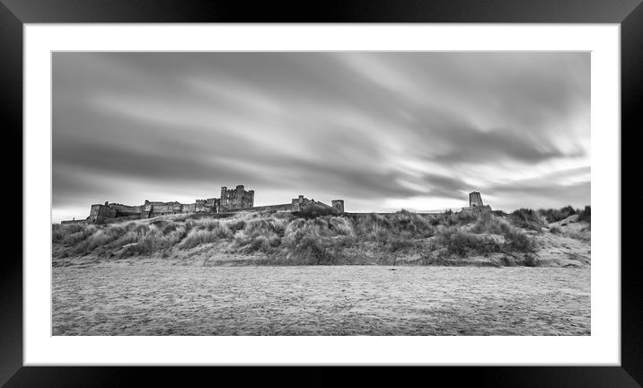 The Magnificent Bamburgh Castle in Mono Framed Mounted Print by Naylor's Photography