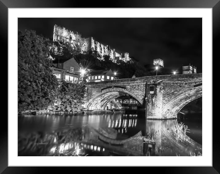  Durham Castle by Night Lights in Black and White Framed Mounted Print by Naylor's Photography