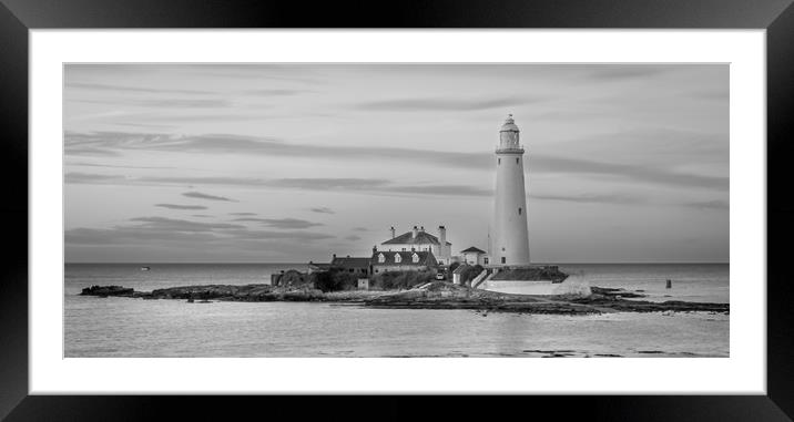 Sundown at St. Mary's Lighthouse in Mono Framed Mounted Print by Naylor's Photography