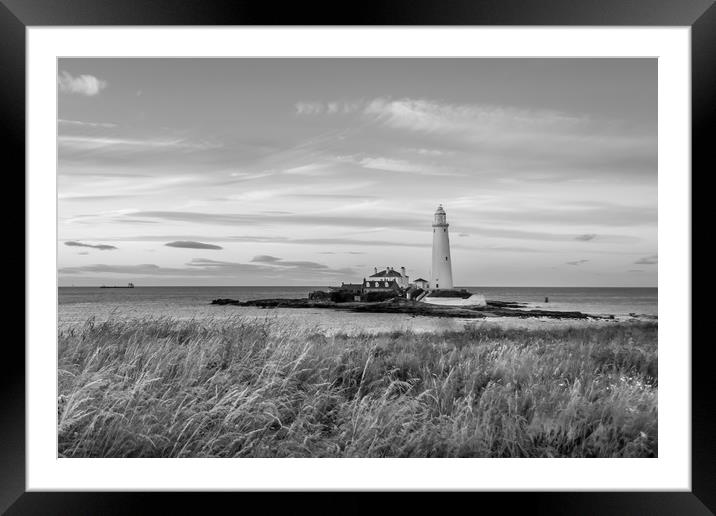 Twilight at St Mary's Lighthouse Mono Framed Mounted Print by Naylor's Photography
