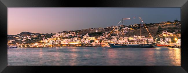 Mykonos town by night  Framed Print by Naylor's Photography