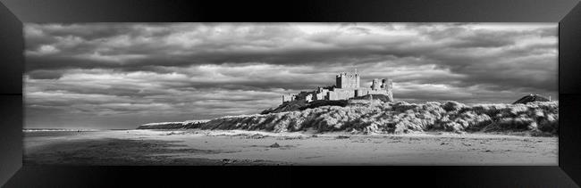 Bamburgh Castle Panorama Mono Framed Print by Naylor's Photography