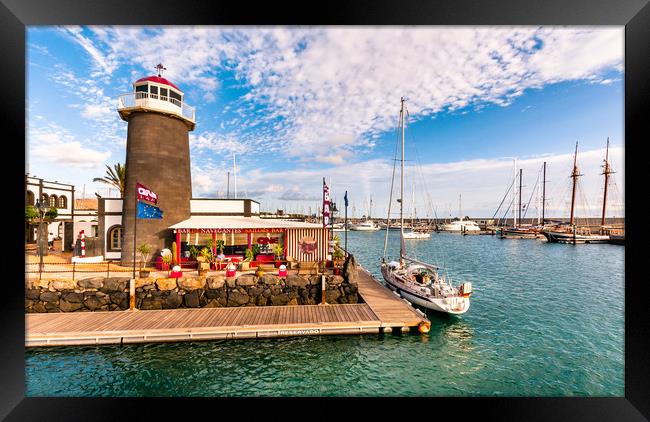 Playa Planca Lighthouse Cafe Framed Print by Naylor's Photography