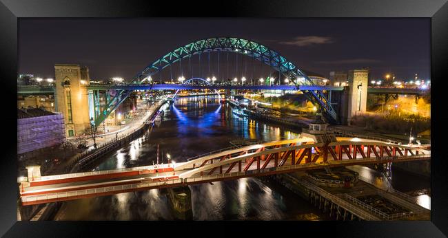 Newcastle Bridges at Night Framed Print by Naylor's Photography