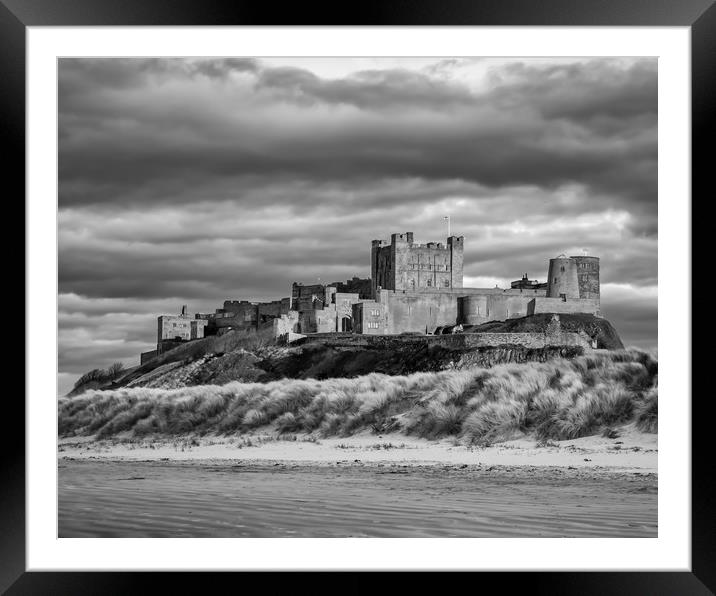 Sunset at Bamburgh Castle in B&W Framed Mounted Print by Naylor's Photography