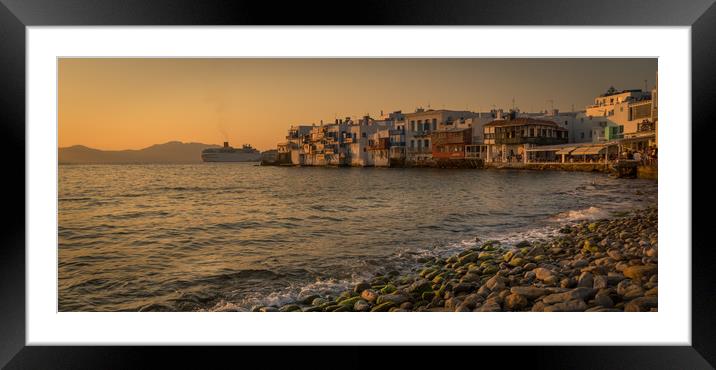 Mykonos Town from the shore Framed Mounted Print by Naylor's Photography
